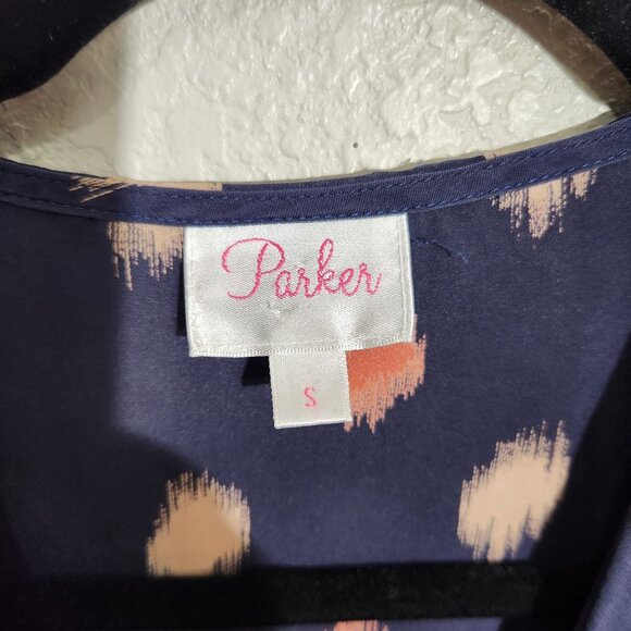 Parker Dress Womens Small Navy Blue Long Sleeve Polka Dot Wrap Dress Button Cuff - Picture 3 of 12